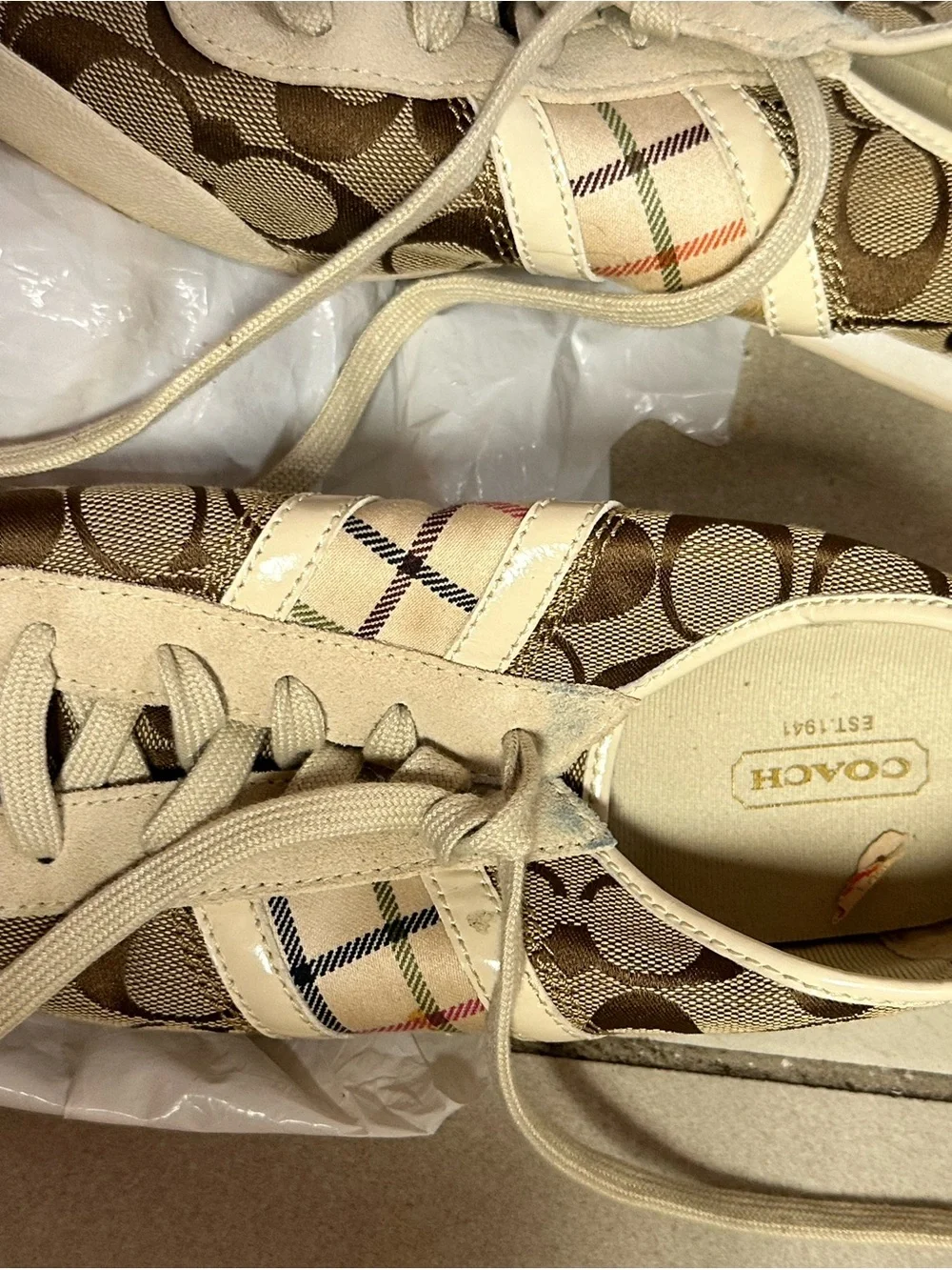 Coach Beige and Brown Signature Runner Sneakers